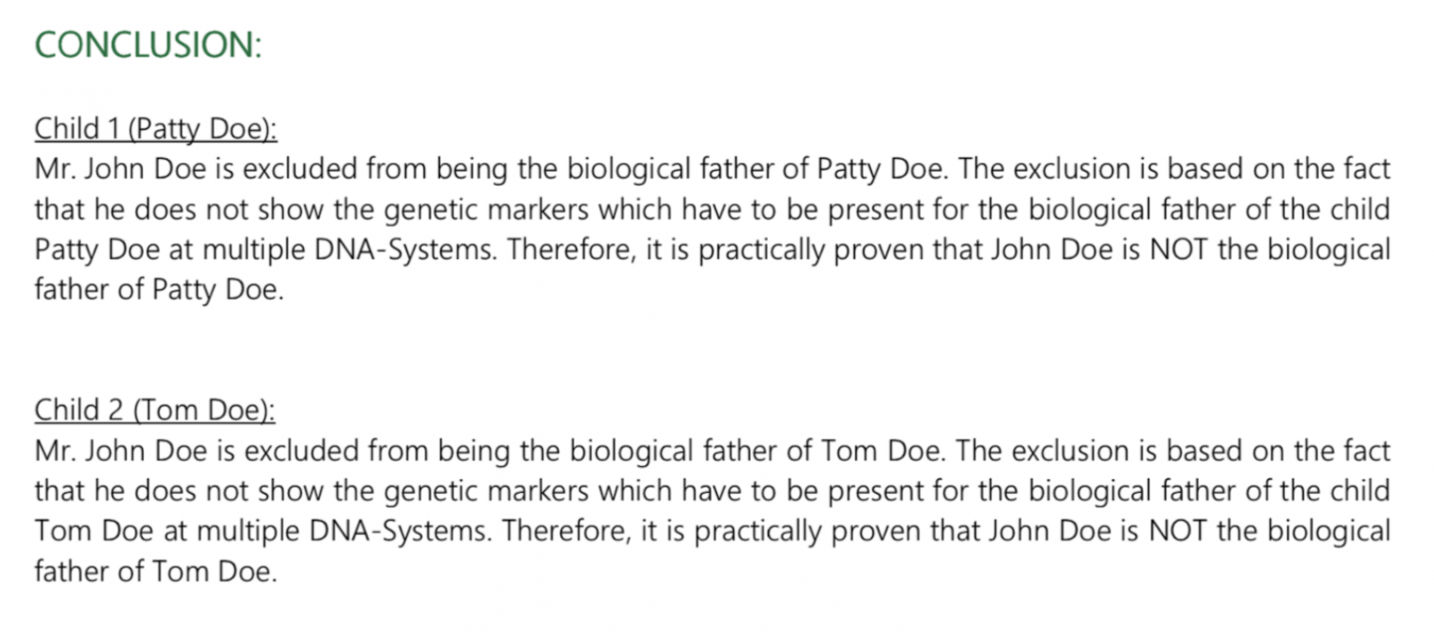 A mean paternity test does exclude on what So What